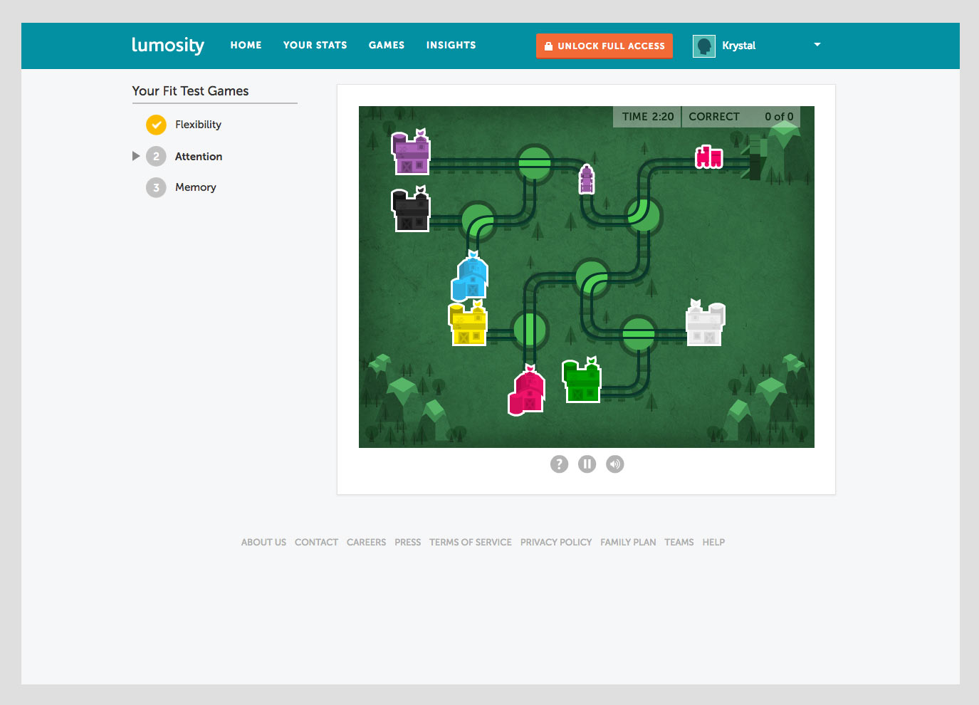 Screenshot of Lumosity game in progress
