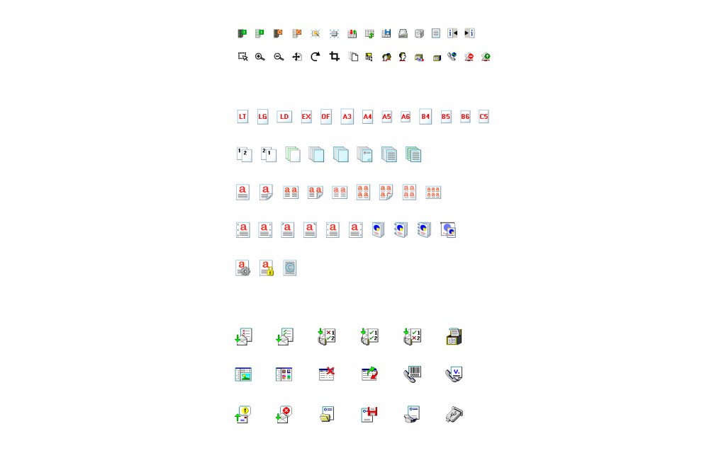 Image showing multiple rows of 8-bit and 16-bit printer settings icons