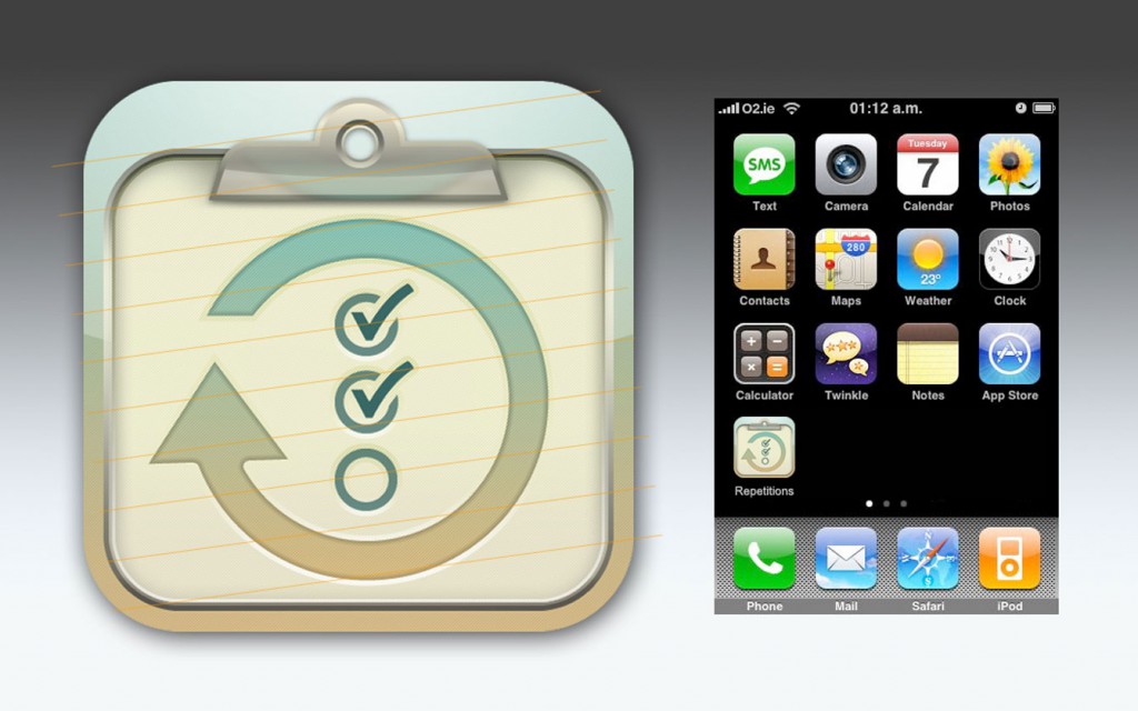 Visual designs for a checklist app icon showing an engraved set of 3 checkmarks on a richly rendered clipboard in soft colours