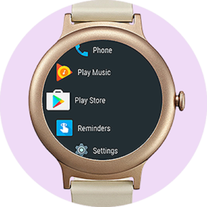 Thumbnail image of Android Wear 2.0 watch showing the app launcher with Play Store highlighted