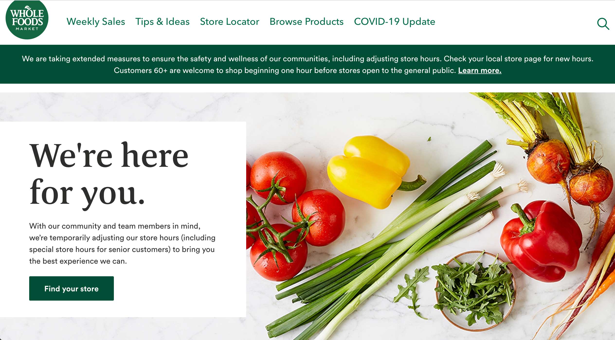 Screenshot of Wholefoods website